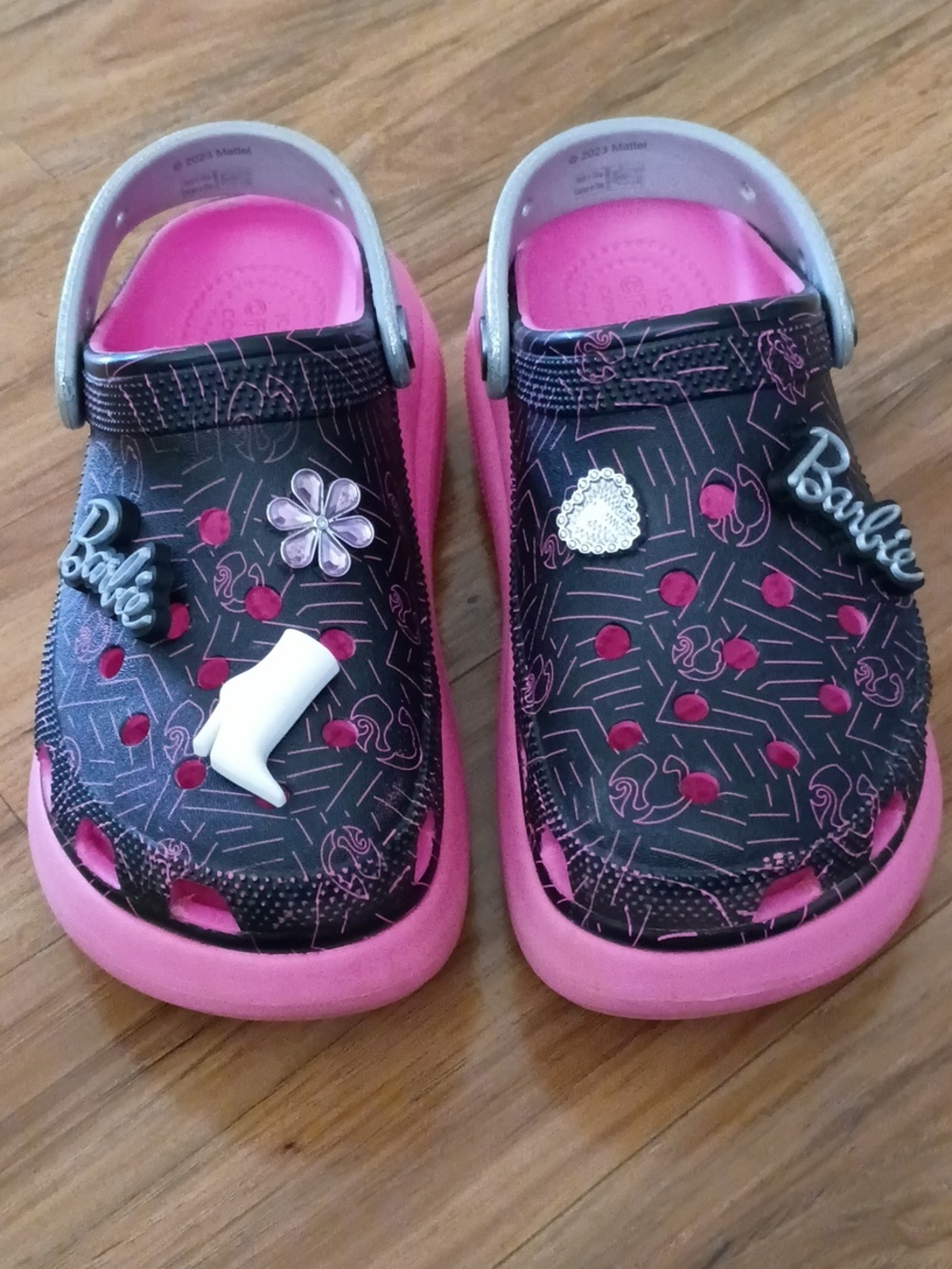 Barbie Black and Pink Clog Sandals with Charms